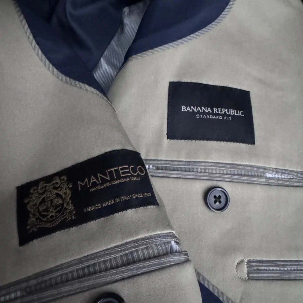 Banana‎ Republic Blazer Mens 40L Khaki Tan Solid Manteco Cotton Stretch Standard